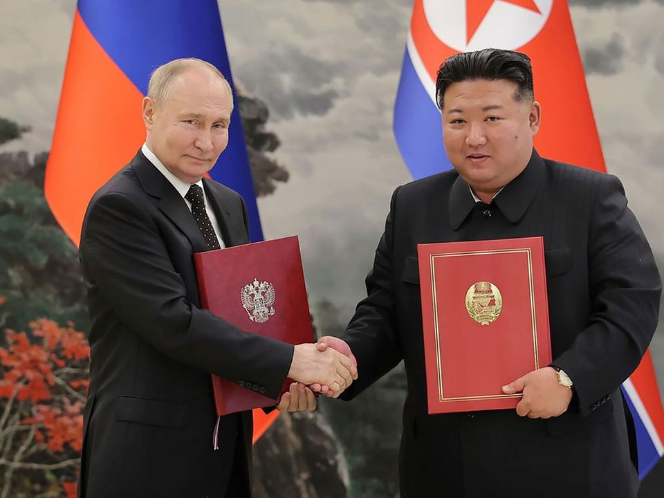 Prezident Ruska Vladimir Putin a severokórejský vodca Kim Čong-Un.