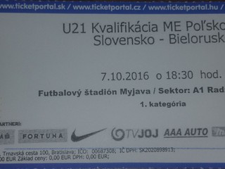 Lístky na zápas SVK U21 - Bielorusko U21