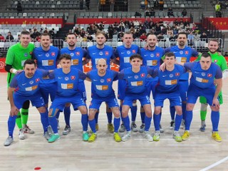 Slovenská futsalová reprezentácia pred zápasom Česko - Slovensko 2:2 (Jü-lin, 3.2.2024).