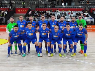 Slovenská futsalová reprezentácia pred zápasom Fínsko - Slovensko 5:4 (Jü-lin, 4.2.2024).
