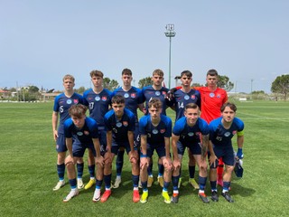 Slovenská futbalová reprezentácia do 18 rokov pred zápasom na turnaji UEFA Friendship s Marokom (22.4.2024).