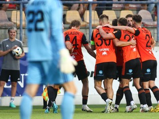 Na snímke radosť z gólu hráčov MFK Ružomberok počas odvetného zápasu play off Európskej konferečnej ligy MFK Ružomberok - FC Noah vo štvrtok 29. augusta 2024 v Ružomberku. 