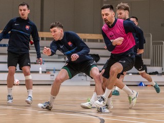 Snímka z tréningu futsalovej reprezentácie SR A v rámci prípravy na kvalifikačný zápas v Poľsku (30.1.2025, Šamorín).