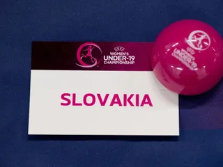 NYON, SWITZERLAND - JUNE 11: A detailed view of the draw card of Slovakia ahead of the Under-19 Championship 2027 Round 1 Draw at the UEFA Headquarters, The House of the European Football, on June 11, 2026 in Nyon, Switzerland (Photo by Kristian Skeie - UEFA)