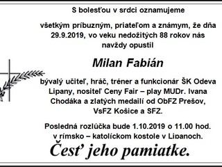Zomrel Milan Fabián