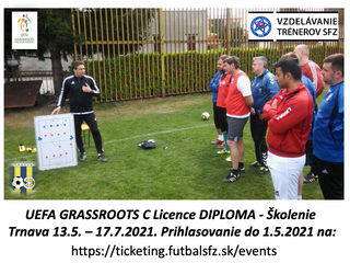 Školenie trénerov UEFA Grassroots C licencie v Trnave, v termíne 13.5. – 7.8.2021. Prihlásiť sa na školenie je možné do 1.5.2021.