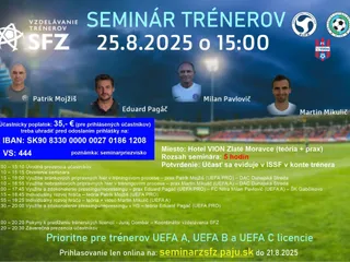 Seminár trénerov SFZ Grassroots C, UEFA C/B licencie 24.08.2026 – Zlaté Moravce