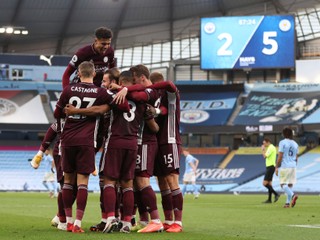 Momentka zo zápasu Manchester City - Leicester.