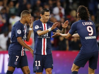 Zľava Kylian Mbappé, Angel Di Maria a Edinson Cavani.