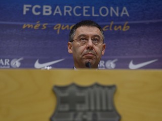 Prezident FC Barcelona Josep Maria Bartomeu na tlačovej konferencii v apríli 2014.