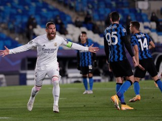 Sergio Ramos oslavuje gól v zápase Real Madrid - Inter Miláno.