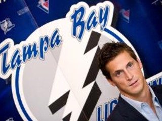 Vincent Lecavalier počas tlačovky pred večerným zápasom HC Slovan Bratislava - Tampa Bay Lightning.