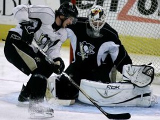 Sidney Crosby na tréningu Pittsburgu Penguins.