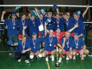 Hráči VK Chemes Humenné po vyhratom 4. zápase finále play off slovenskej volejbalovej extraligy mužov medzi VK Nové Mesto nad Váhom a VK Chemes Humenné.