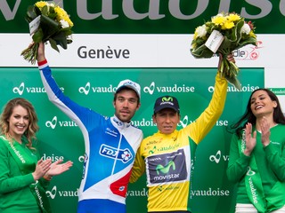 Druhým v poradí bol Francúz Thibaut Pinot (vľavo), ktorý nestačil len na Kolumbijčana Naira Quintanu.