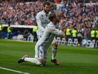Sergio Ramos oslavuje svoj gól do siete Málagy.