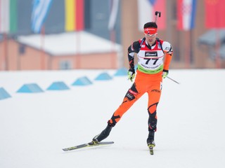 Na snímke slovenský biatlonista Matej Kazár počas šprintu mužov na 12,5 km v rámci 6. kola IBU Cup-u v biatlone v biatlonovom centre Osrblie