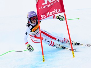 Rakúska zjazdárka Anna Veithová na trati preteku Super-G na Majstrovstvách sveta v alpskom lyžovaní vo švajčiarskom St. Moritzi.