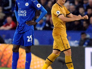 Son Hung-min sa teší z gólu do siete Leicesteru City.