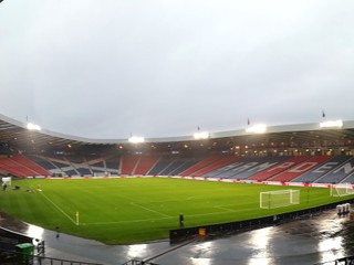 Na snímke futbalový štadión Hampden park, na ktorom odohrajú slovenskí futbalisti štvrtkový zápas F-skupiny kvalifikácie na MS 2018 Škótsko - Slovensko.