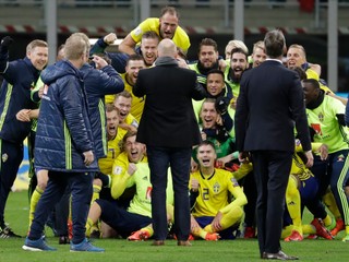 Veľká radosť švédskych hráčov.