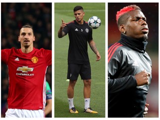Traja veľmi dôležití hráči sa vracajú do zostavy United - Ibrahimovič (vľavo), Marcos Rojo (uprostred) a Pogba.