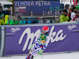 Petra Vlhová po dojazde do cieľa druhého kola slalomu v Kranjskej Gore.