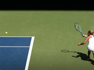 Dominika Cibulková odráža loptičku v zápase proti Angelique Kerberovej.