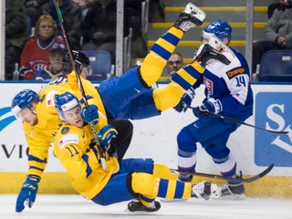 Momentka zo zápasu Slovensko - Švédsko na MS v hokeji do 20 rokov 2019.