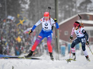 Anastasia Kuzminová počas MS v biatlone 2019.