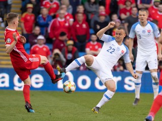 Momentka zo zápasu Wales - Slovensko v kvalifikácii EURO 2020.