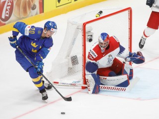 Patrik Bartošák v zápase Česko - Švédsko na MS v hokeji 2019.