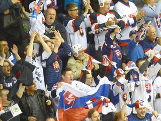 Fanúšikovia na zápase Slovensko - Kanada.