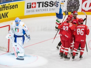Momentka zo zápasu Rusko - Taliansko na MS v hokeji 2019.