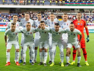 Slovenská futbalová reprezentácia pred začiatkom kvalifikačného stretnutia skupiny E Azerbajdžan - Slovensko o postup na futbalové ME 2020 v Baku 11. júna 2019.