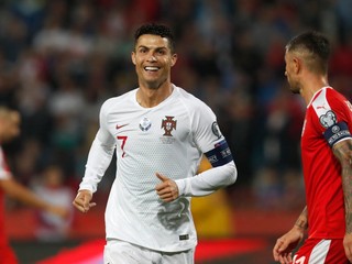 Radosť Cristiana Ronalda v zápase kvalifikácie na EURO 2O2O Srbsko - Portugalsko.