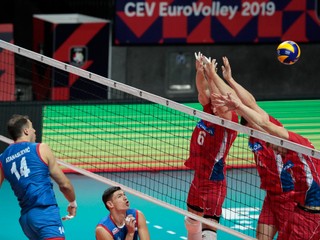Momentka zo zápasu Srbsko - Česko na ME vo volejbale mužov 2019.