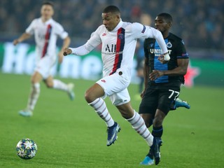 Kylian Mbappé v zápase Ligy majstrov 2019/2020 FC Bruggy - Paríž St. Germain.