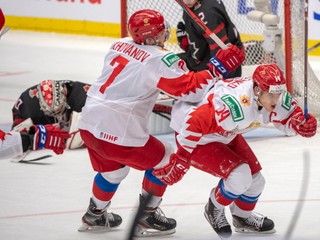 Momentka z finále Kanada - Rusko na MS v hokeji do 20 rokov 2020.