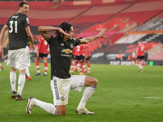Edinson Cavani v drese Manchester United.