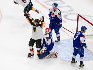 Momentka zo zápasu Slovensko - Nemecko, MS v hokeji do 20 rokov 2021.