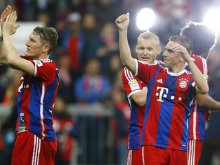 Hráči Bayernu sa tešia z víťazstva nad Herthou Berlín.