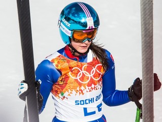 Slovenská reprezentantka v alpskom lyžovaní Jana Gantnerová v cieli pretekov v superkombinácii žien na ZOH 2014 v Soči.