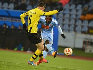 Soumah strieľa prvý gól Slovana v sezóne Európskej ligy.