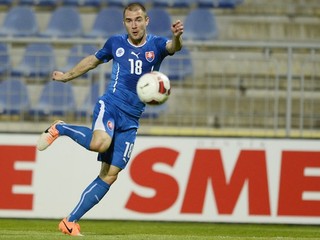 Erik Jendrišek v prípravnom zápase Slovensko - Čierna Hora 23. mája v Senci.