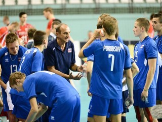 Volejbalisti počas zápasu proti Bulharsku.