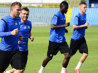 Tomáš Ďubek (vľavo) a Branislav Obžera na tréningu Liberca v Košiciach.