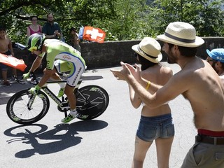 Slovenský cyklista Peter Sagan z tímu Cannondale počas 1. etapy, časovky jednotlivcov na 9,4 km, na cyklistických pretekov Okolo Švajčiarska 14. júna 2014 v Bellinzone.
