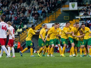 Radosť Žiliny po úvodnom góle Jaroslava Mihalíka v zápase Žilina - Zlaté Moravce.