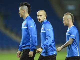 Na snímke zľava Marek Hamšík, Vladimír Weiss ml. a Miroslav Stoch.